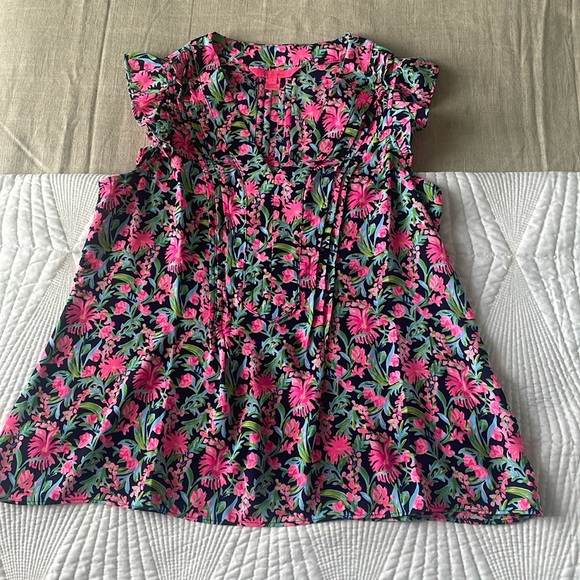 NWOT Lilly Pulitzer Joan Top Low Tide Navy Garden Variety Size S - Picture 3 of 9